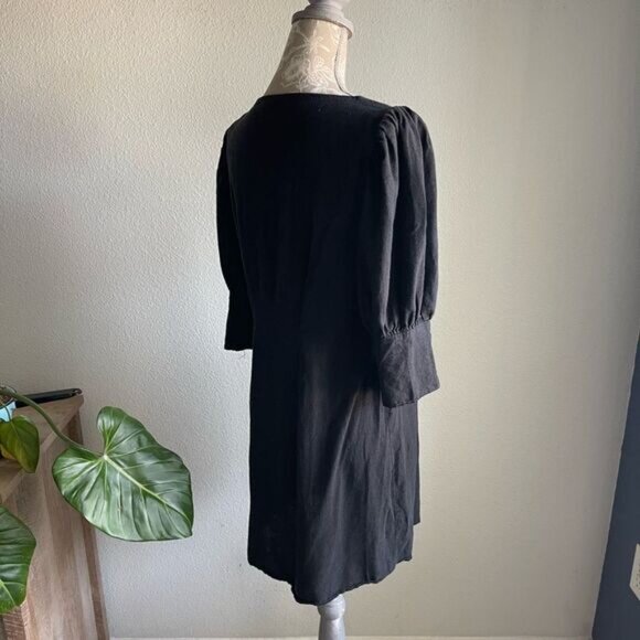 ASOS Linen Blend Sweetheart Neck Button Through Mini Dress in Black - Picture 5 of 11